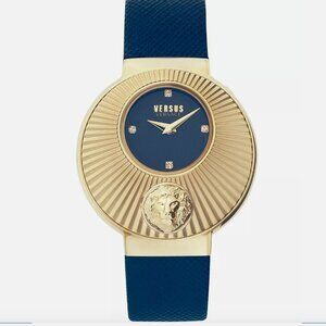 Ladies Versace Blue Leather Strap Watch New